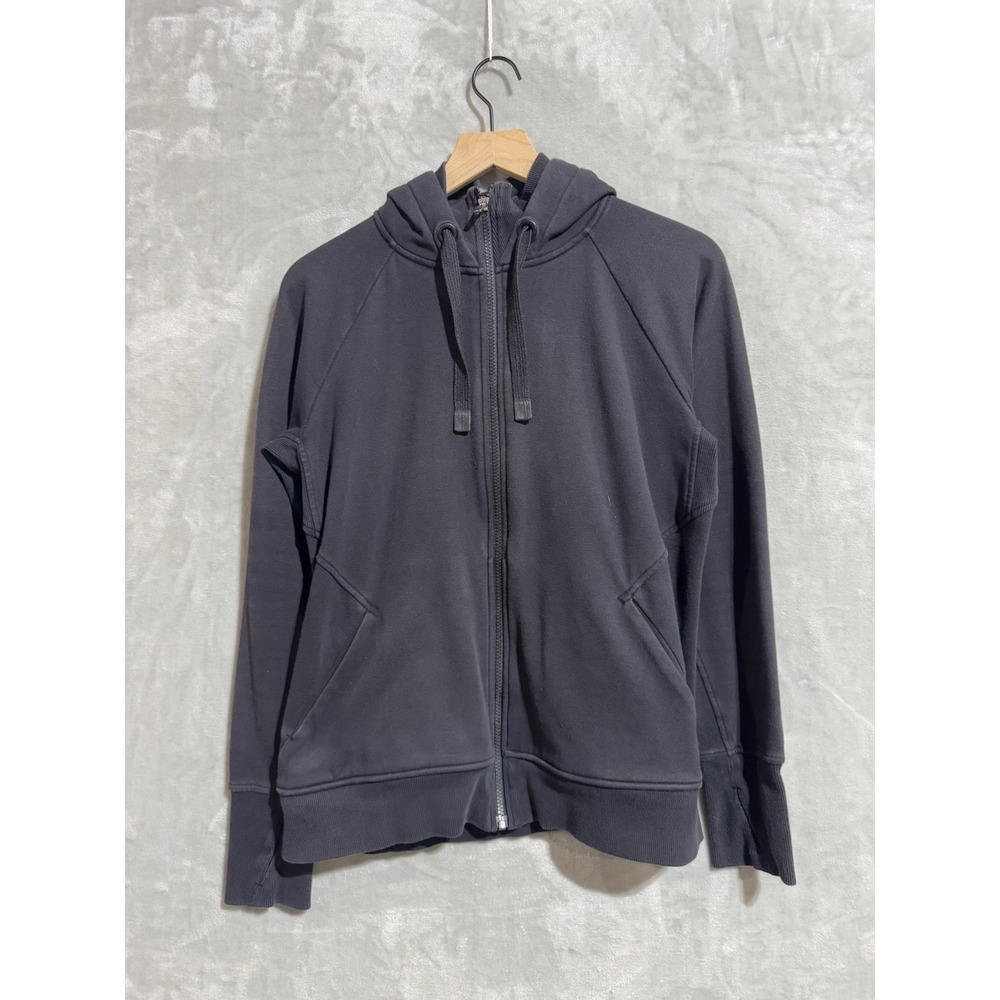 Athleta Full Zip Hoodie Sweatshirt Mock Neck Women's‎ Large Black Drawstring